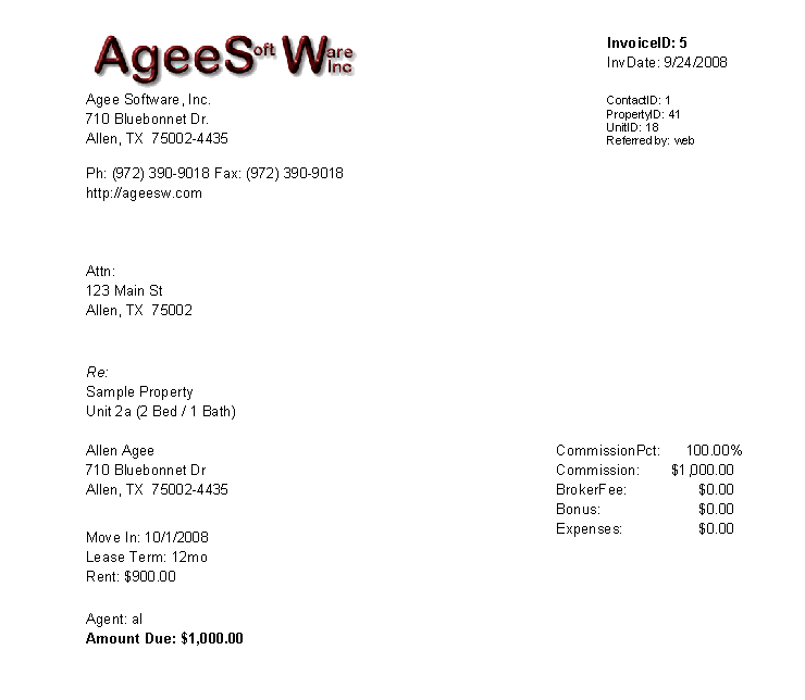 Lease Referral Invoice