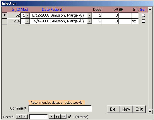 Medical Clinic application Injection Log