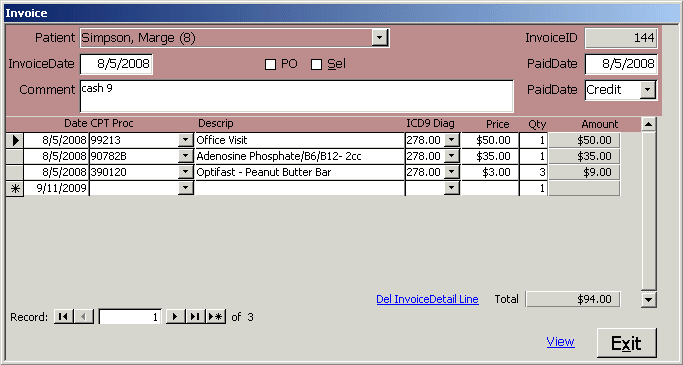 Health Clinic application Invoice