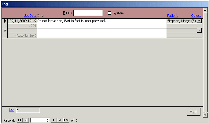 Medical Office database Log