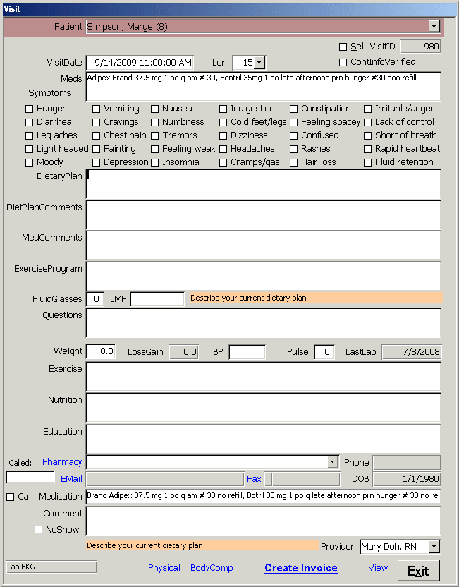 Medical Office application Visit form