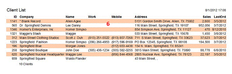 Sample of MS Access report with color on alternating lines